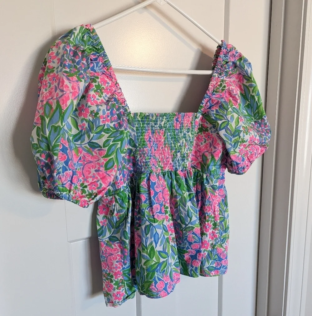 Lilly Pulitzer Kay Puff Sleeve Top - Multi A Cherry On Top Pattern sz 2